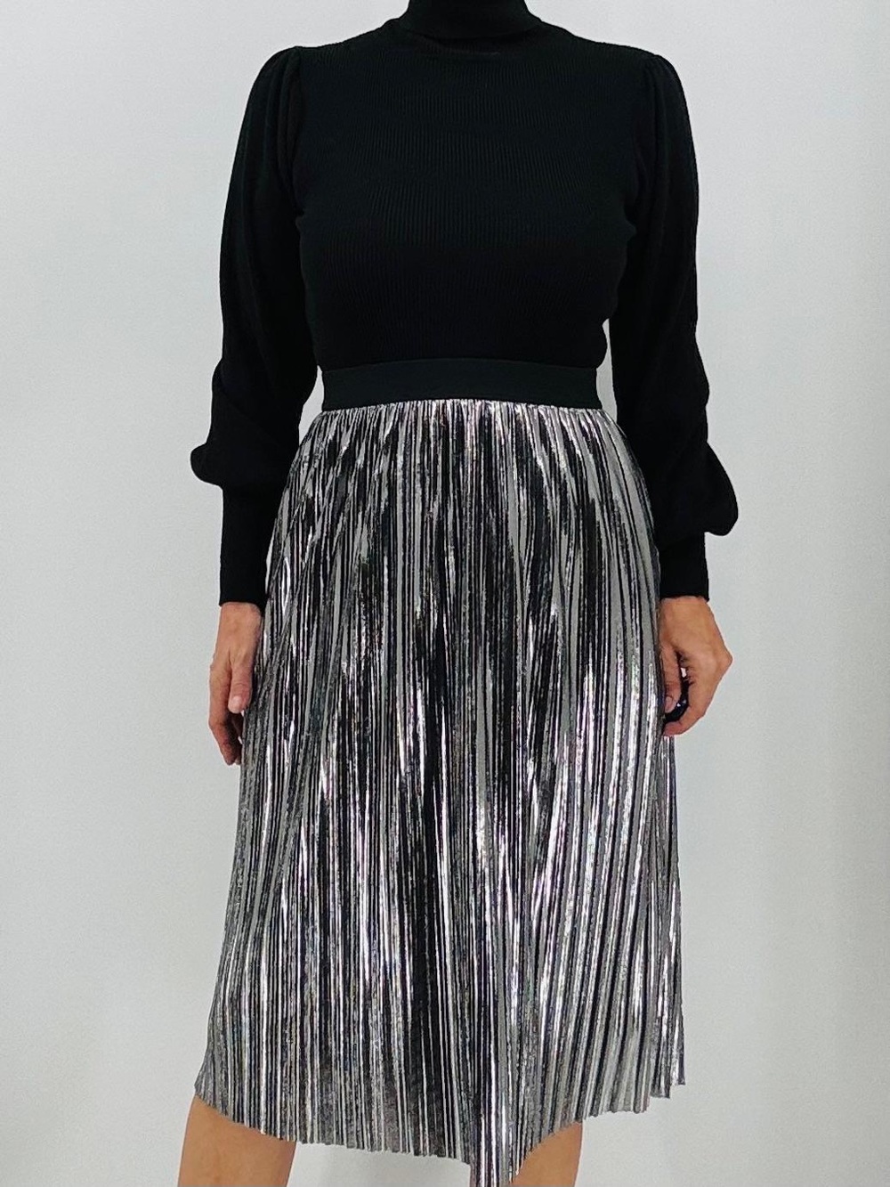 Project Runway Retro 70s Disco Holiday Metallic Plisse Midi Skirt Size XXL